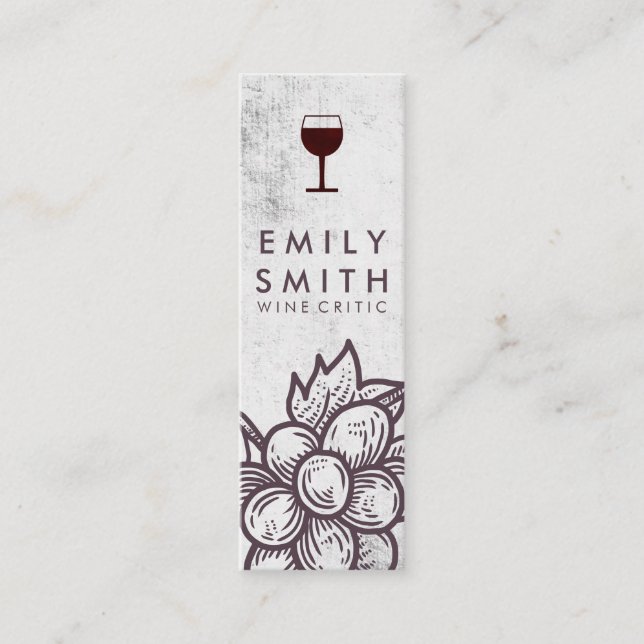 Carte De Visite Mini Élégant verre de vin rustique| Raisins (Devant)