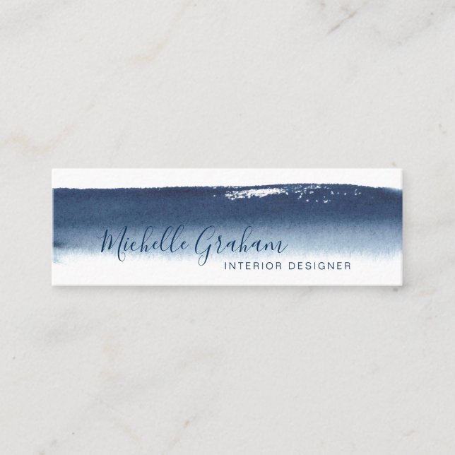 Carte De Visite Mini Elégante aquarelle moderne brosse bleu marine (Devant)