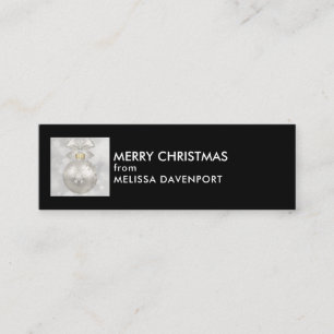 Carte De Visite Mini Élégante boule de Noël en argent sur les lumières 