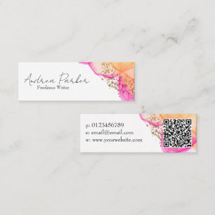 Carte De Visite Mini Encre rose personnalisée Code QR moderne simple