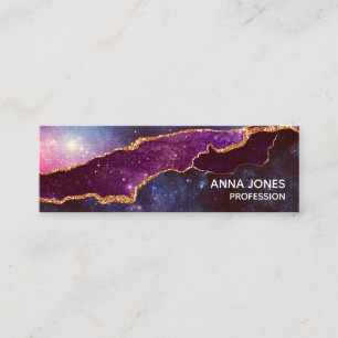 Carte De Visite Mini Espace bleu et violet et étoiles avec ruban d'or