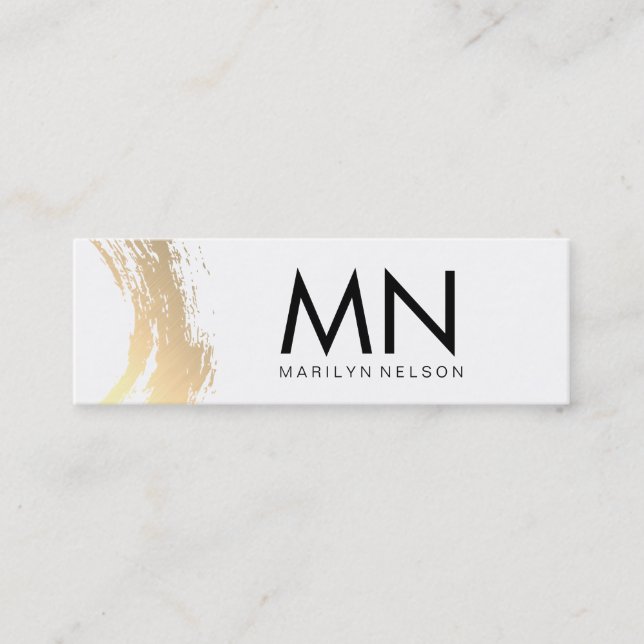 Carte De Visite Mini Faux Gold brossé avec un Monogramme chic (Devant)