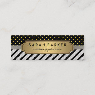Carte De Visite Mini Faux Linen Black Stripes Pois