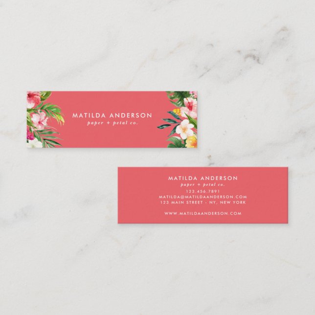 Carte De Visite Mini Feuillage moderne floral rose botanique tropical (Devant / Derrière)