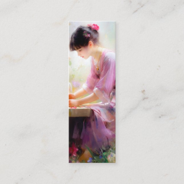 Carte De Visite Mini Fille dans le jardin des fleurs (Devant)