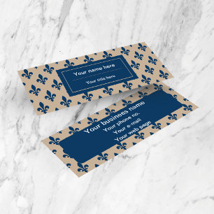 Carte De Visite Mini Fleur de Lis Motif, Français, Royal, Bleu marine