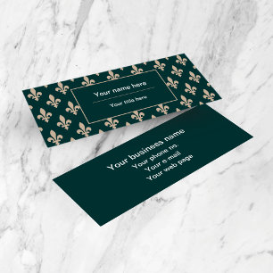 Carte De Visite Mini Fleur de Lis Motif, Français, Royal, Crème, Vert