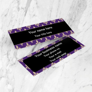Carte De Visite Mini Fleur de Lis Motif, Français, Royal, Crème, Violet