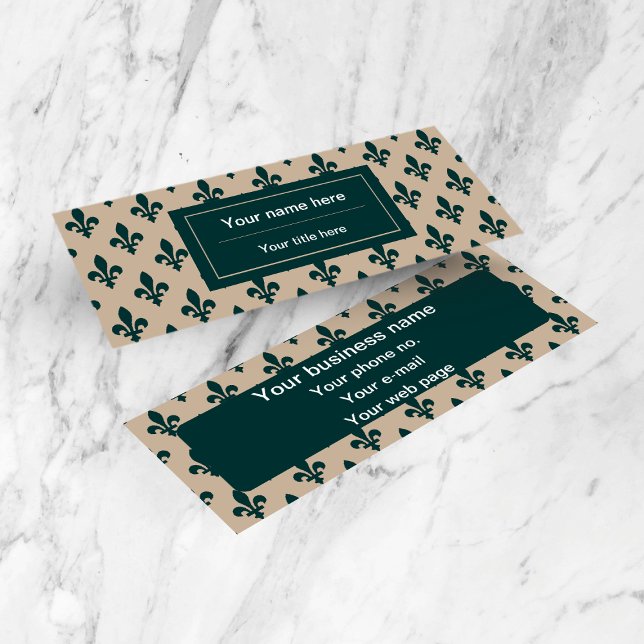 Carte De Visite Mini Fleur de Lis Motif, Français, Royal, Vert (Créateur téléchargé)