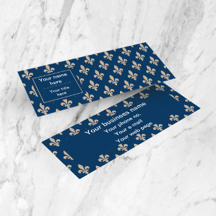 Carte De Visite Mini Fleur de Lis Motif, française, royale, crème, bleu