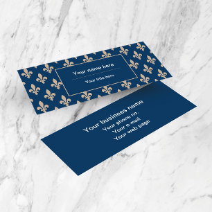 Carte De Visite Mini Fleur de Lis Motif, française, royale, crème, bleu