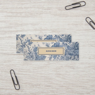 Carte De Visite Mini Fleurs bleues Toile de Jouy votre nom mini signet