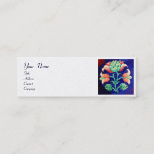 Carte De Visite Mini FLEURS VERTES BLEUES Stylisées Fleur Rose Perle Bl