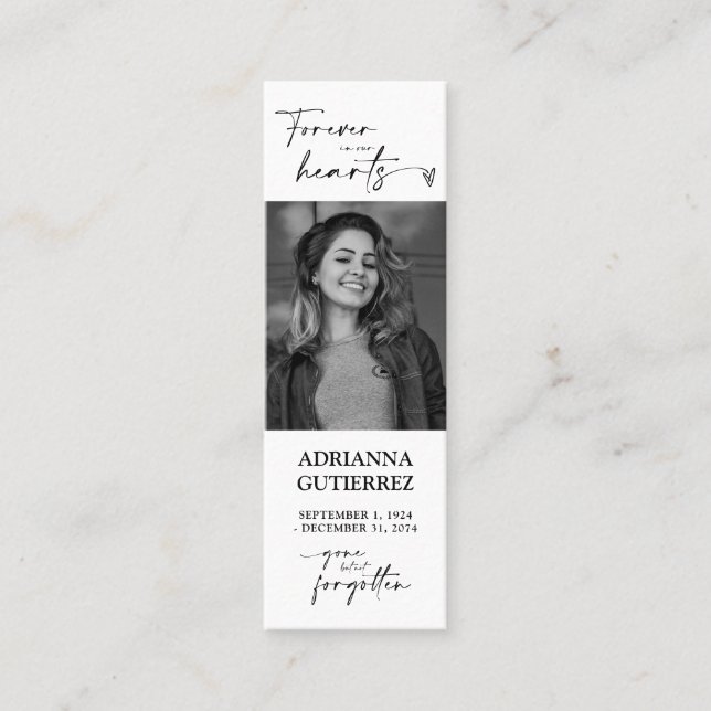 Carte De Visite Mini Forever in Our Hearts Photo Funeral Poem (Devant)