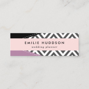 Carte De Visite Mini Gris Zigzag, Gris Chevron, Motif Zigzag, Violet