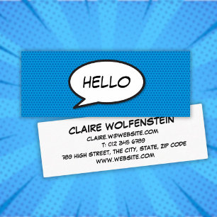Carte De Visite Mini HELLO Speech Bubble Fun Blue Comic Book