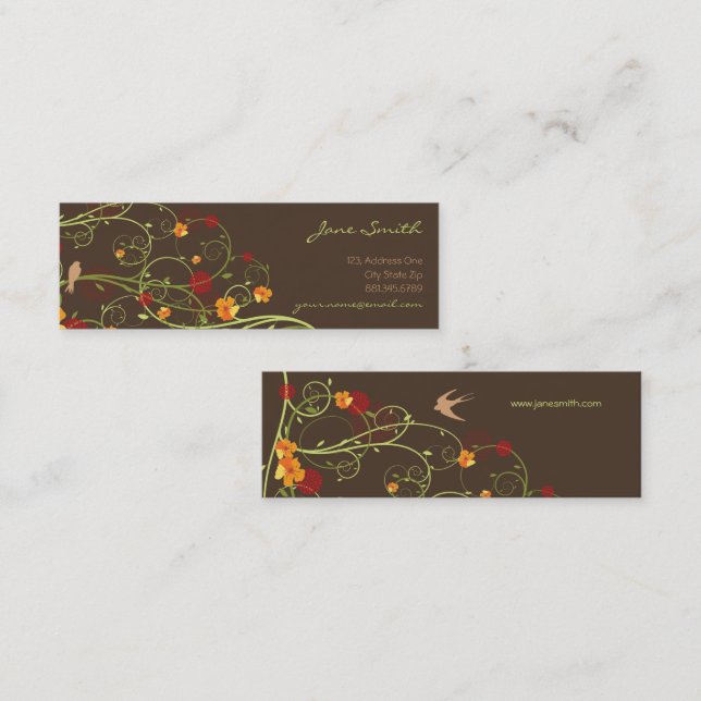 Carte De Visite Mini Hibiscus et hirondelles Jardin floral élégant (Devant / Derrière)