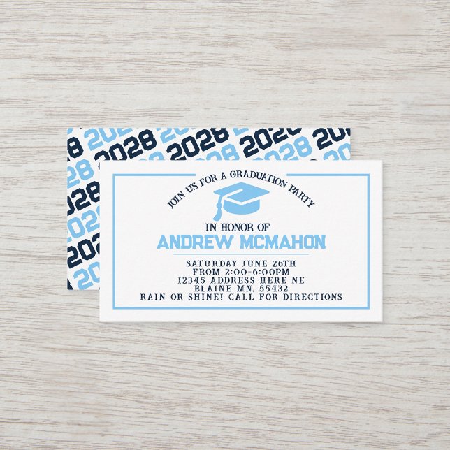 Carte De Visite Mini insertion de diplôme de marine et bleu / Invi (Navy White and Baby Blue Pawprint Mini Invitation for Friends or Open House Insert for Announcements)