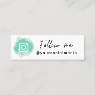Carte De Visite Mini Instagram Vert Aquarelle Suivez-moi QR Code Chic