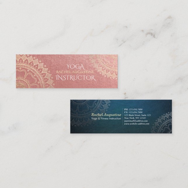 Carte De Visite Mini Instructeur de méditation Yoga Pink Gold Foil Mand (Devant / Derrière)