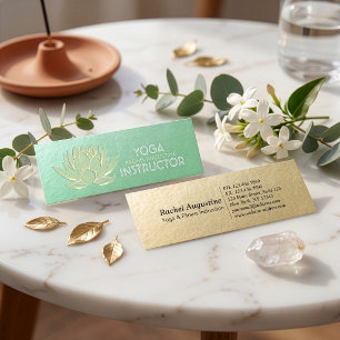 Carte De Visite Mini Instructeur de Reiki de méditation Lotus d'or vert