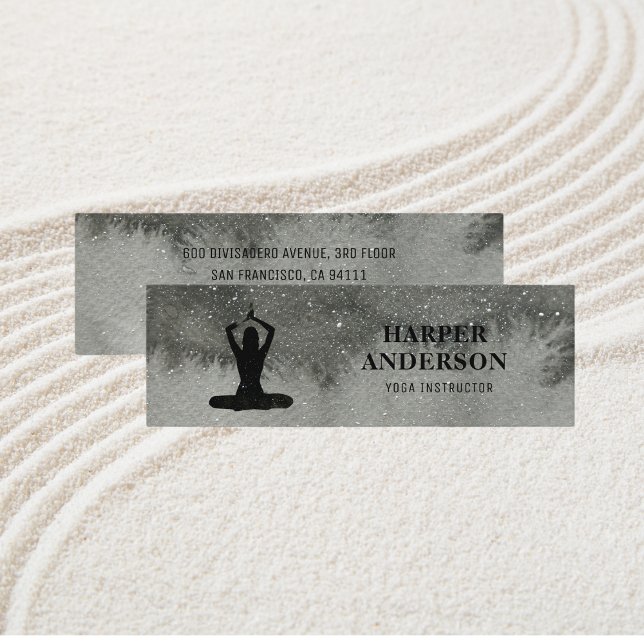 Carte De Visite Mini Instructeur professionnel de Yoga noir aquarelle (Créateur téléchargé)