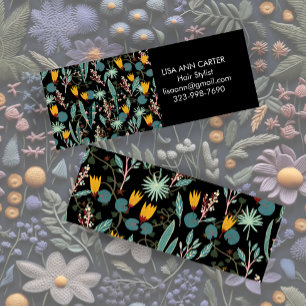 Carte De Visite Mini Jardin de nuit Floral Motif botanique Noir