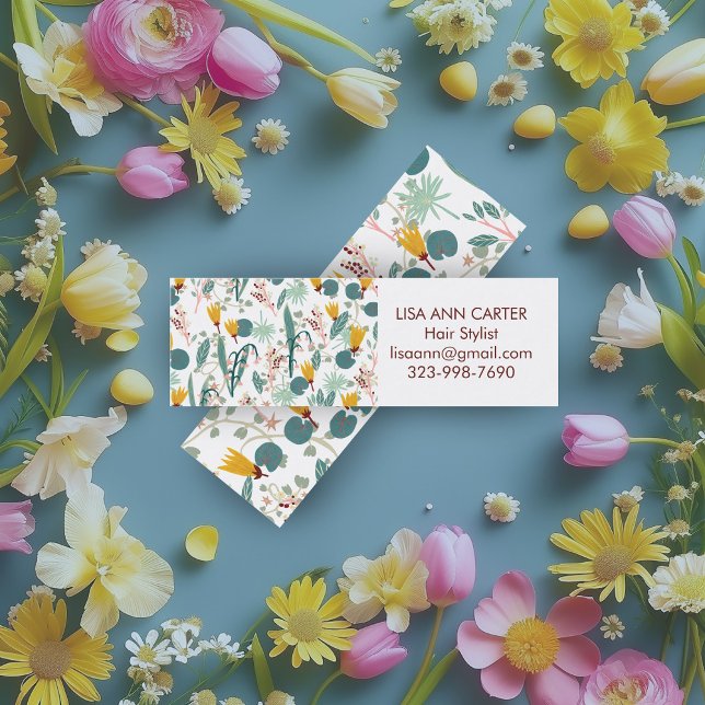 Carte De Visite Mini Jardin de printemps Floral Motif botanique blanc (Spring Garden Floral Botanical Pattern White Mini Business Card
)
