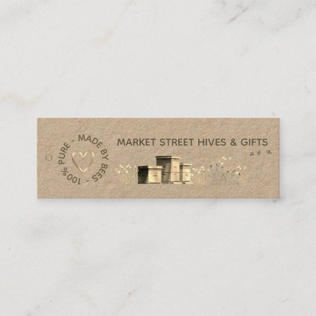 Carte De Visite Mini Jardin Miel Kraft Flower Hives Gold Heart Bees (Devant)
