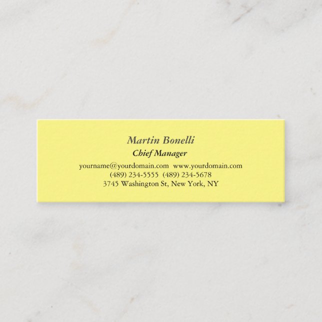 Carte De Visite Mini Jaune clair simple classique unique (Devant)