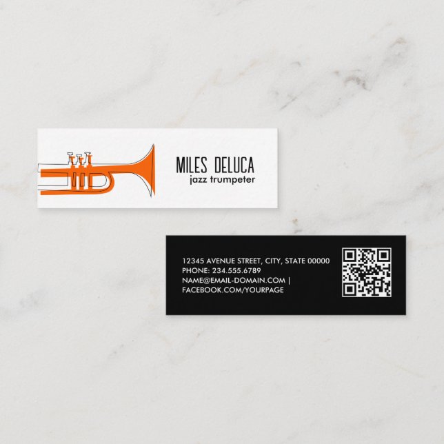 Carte De Visite Mini Jazz Trumpet Musicien Enseignant Qr Code (Devant / Derrière)