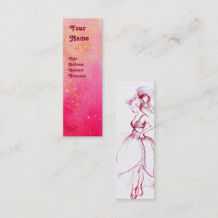 Carte De Visite Mini JEUNE FILLE BEAUTÉ MODE Rouge rose, Fuchsia Blanc