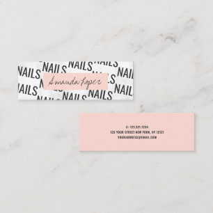 Carte De Visite Mini Jolis ongles roses noirs noirs en marbre blanc