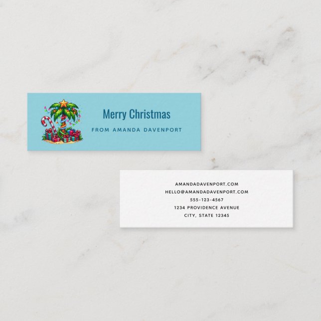 Carte De Visite Mini Joyeux Noël des palmiers de vacances tropicaux (Devant / Derrière)
