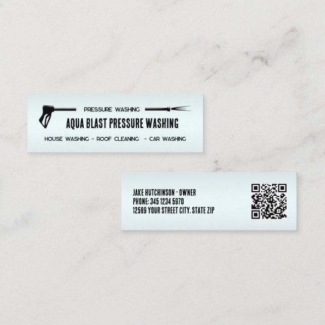 Carte De Visite Mini 🌊 Lavage de pression QR personnalisé (Devant / Derrière)