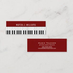 Carte De Visite Mini Leçons de piano Professeur de musique rouge foncé