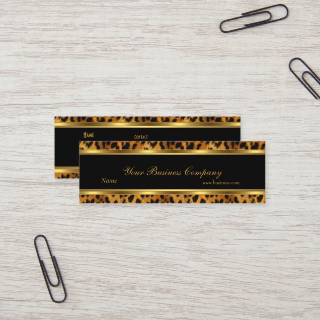 Carte De Visite Mini Léopard Gold Black Stripe élégant Classy Skinny (Devant/Arrière en situation)