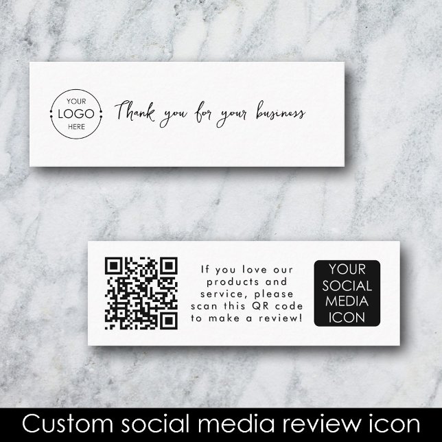 Carte De Visite Mini Lien d'évaluation du logo de l'entreprise Code QR  (Business Logo Review Link QR Code Thank You White Mini Business Card)