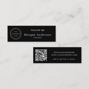 Carte De Visite Mini Logo de code QR Élégant noir et blanc médias socia