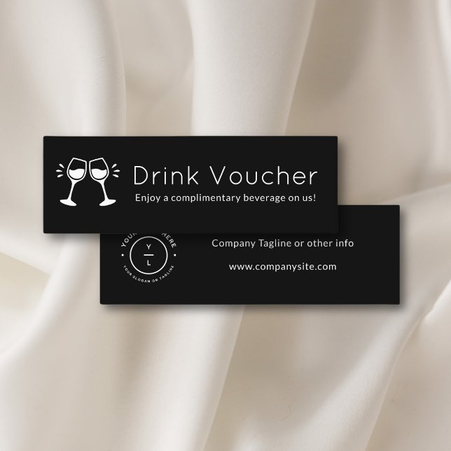 Carte De Visite Mini Logo de l'activité moderne Black Drink Voucher (Créateur téléchargé)