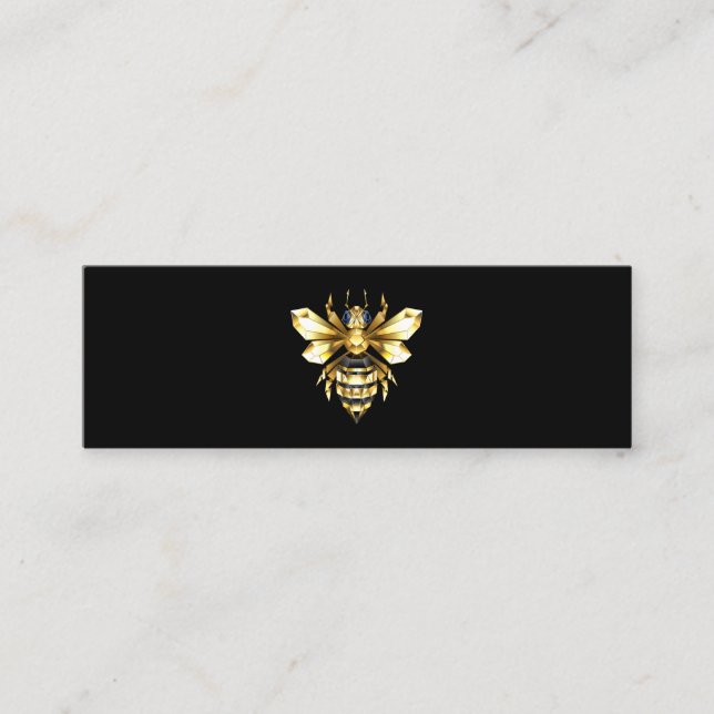 Carte De Visite Mini Logo Faux Gold Foil Bee Polygonal sur Noir (Devant)
