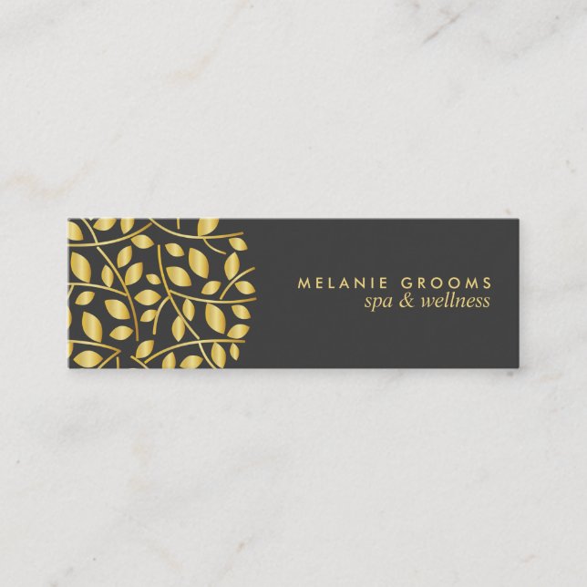 Carte De Visite Mini Logo feuille or | wellness massage spa yoga (Devant)