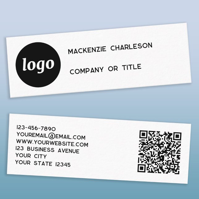 Carte De Visite Mini Logo simple et code QR (Logo QR code and text custom business cards)