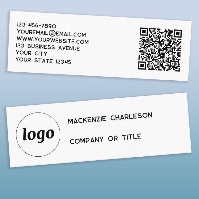Carte De Visite Mini Logo simple et code QR (Simple logo with QR code and custom text mini business card)