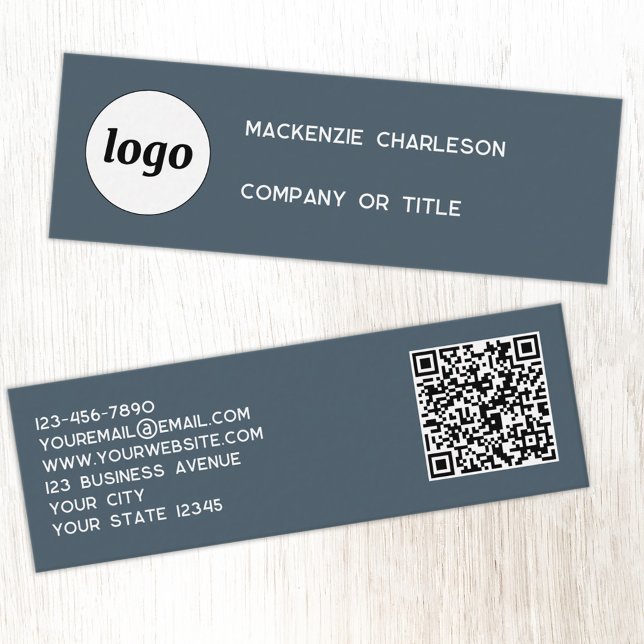 Carte De Visite Mini Logo Simple et Code QR Gris Charbon (Simple logo with QR code custom text business branding promotional charcoal gray business card)