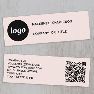 Carte De Visite Mini Logo simple et code QR rose pâle