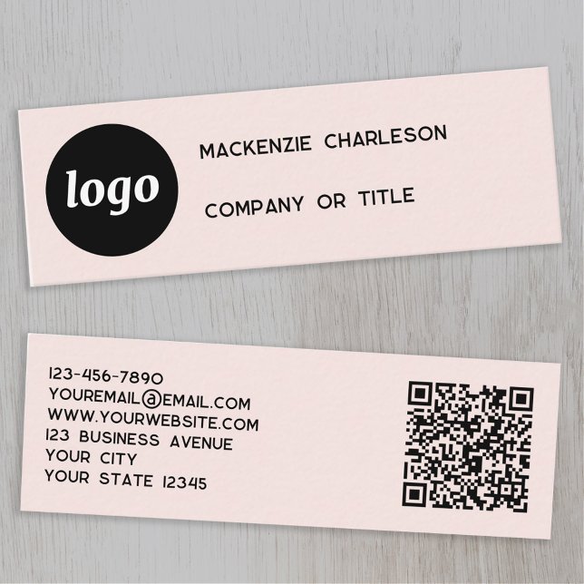 Carte De Visite Mini Logo simple et code QR rose pâle (Logo QR card and text custom blush pink business card)