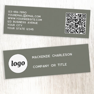 Carte De Visite Mini Logo simple et code QR Sage Green