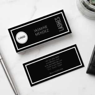 Carte De Visite Mini Logo Simple Moderne Artiste de Cils Noir Blanc