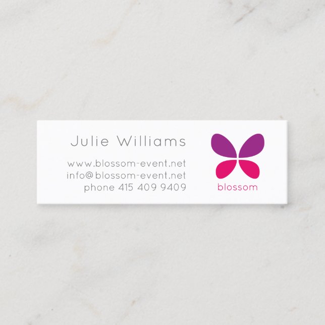 Carte De Visite Mini Logo violet rose minimaliste moderne BUTTERFLY. (Devant)